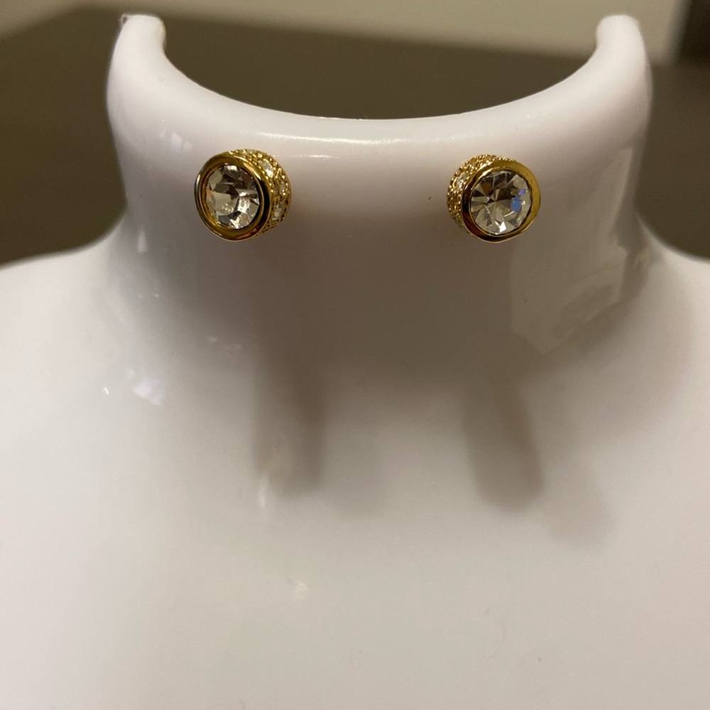 Gold Tone Stone Diamond Studded Earrings